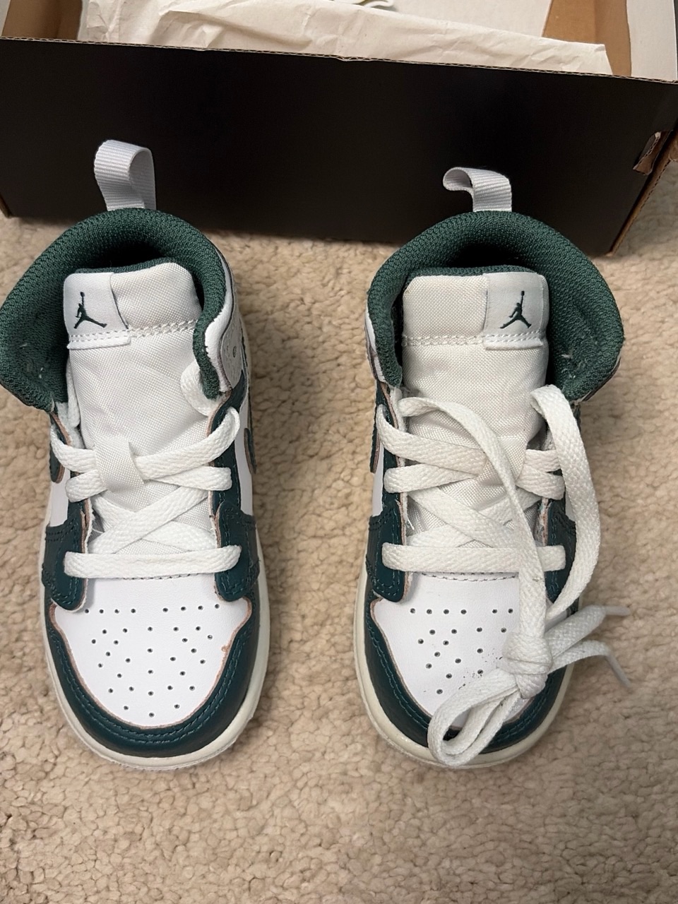 Nike Kids White And Dark Green High-Top Sneakers
